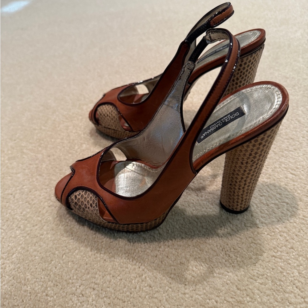 Dolce & Gabbana Brown Peep-Toe Slingback Heels